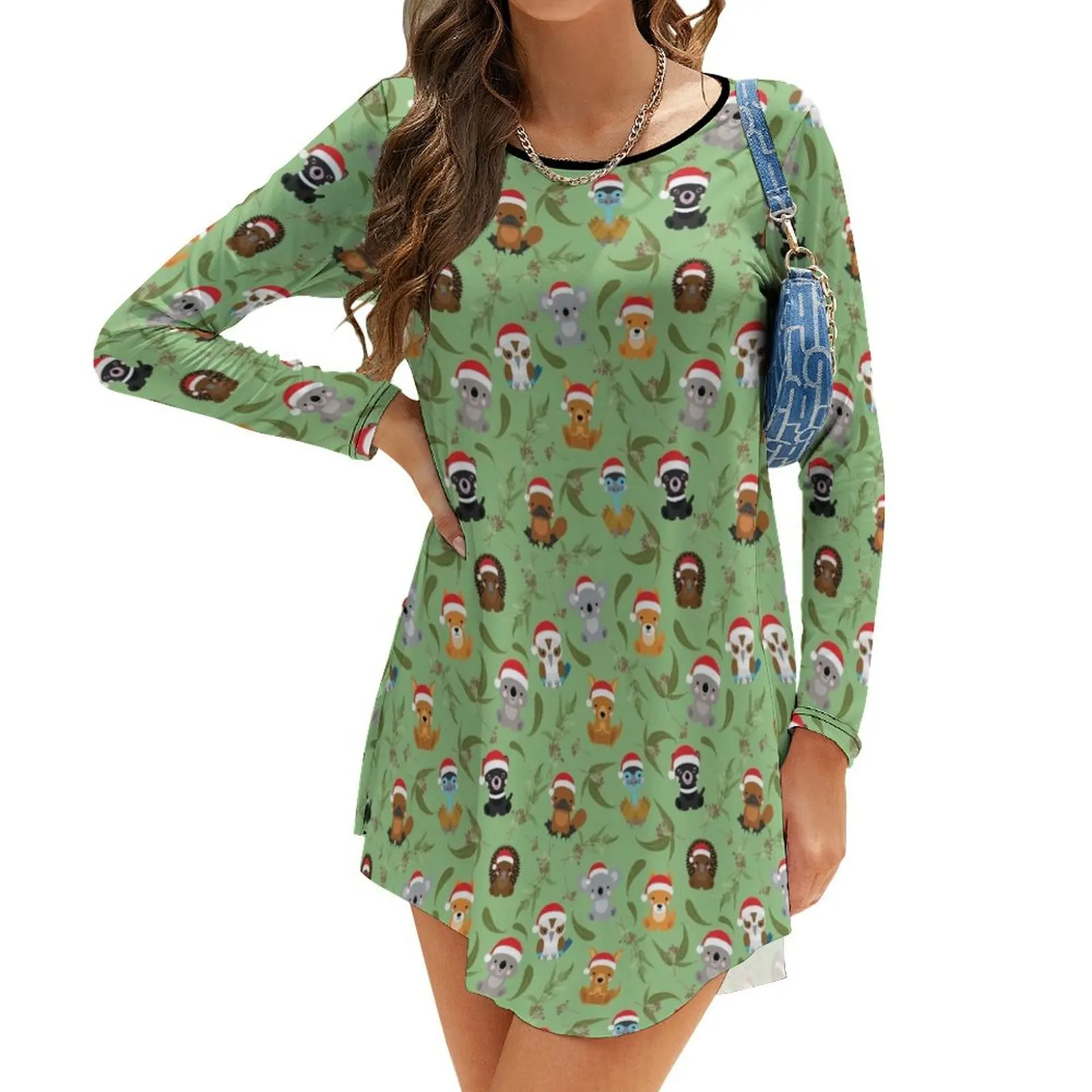 

Aussie Christmas Babies Green Long-Sleeve Dress luxury woman party dress wedding guest dress 2024 women long dresses