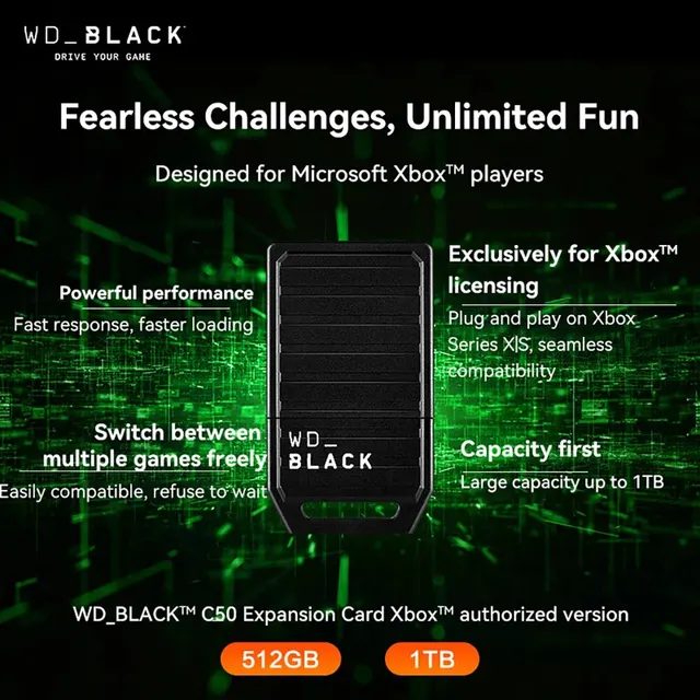 Xbox 시리즈 X|S를 위한 웨스턴 디지털 WD 블랙 C50 확장 카드: 게임 경험 업그레이드