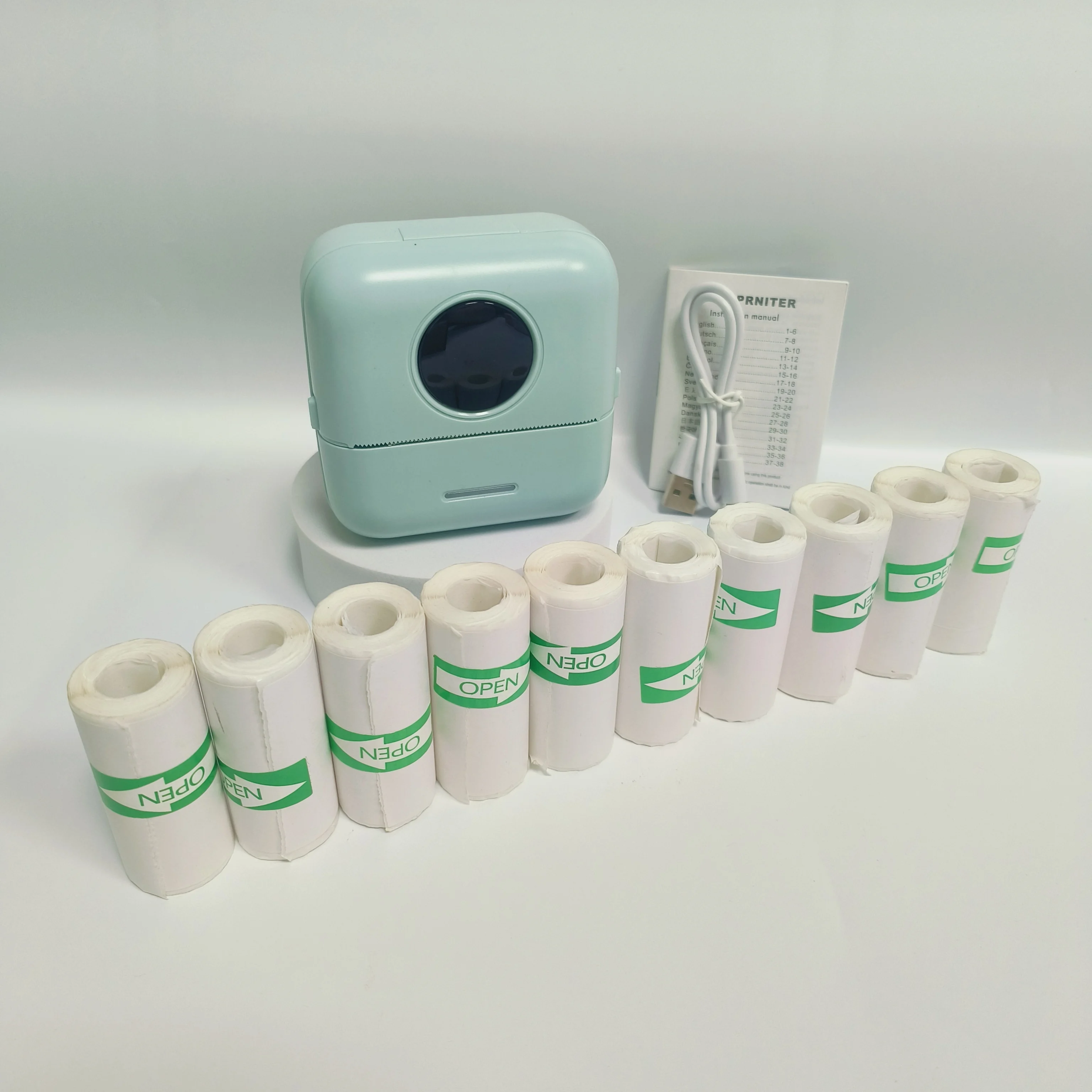 휴대용 미니 포켓 감열 프린터 (스티커 롤 10개 포함) - iOS & 안드로이드 무선 스티커 프린터, 잉크 없는 소형 프린터