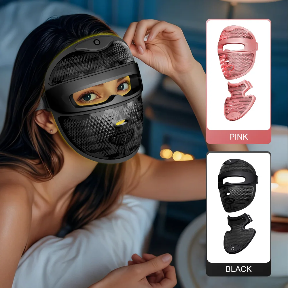 Wireless 7 Color LED Mask With Neck 222LEDs Light Photon Mask Improves Fine Lines Lighten Spots Rechargeable Neck Face Care