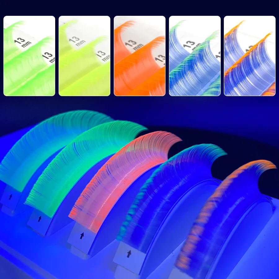 NATUHANAFashion UV-Farbwimpern Kristall Bunte individuelle falsche Wimpern Weiche natürliche Neon-Wimpernmischung Farben Glänzendes russisches Volumen