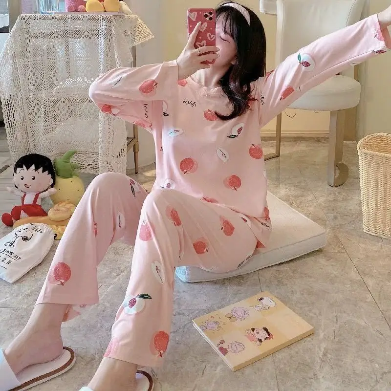 Cartoon Mickey and Minnie Print Girls Long Sleeve Pajamas Spring Autumn Pajamas Ladies Cute Pattern Homewear Set