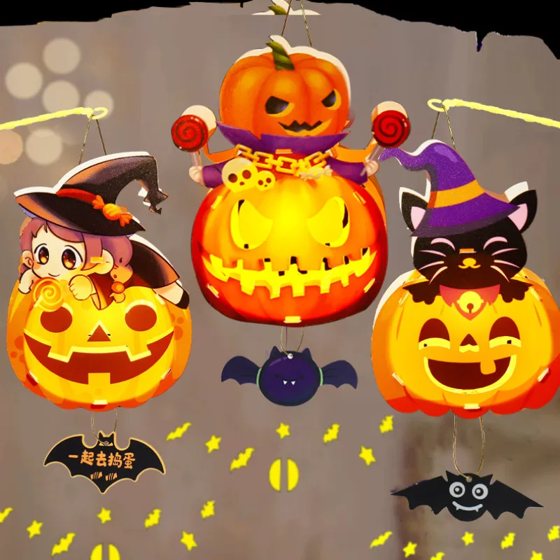 Halloween pumpkin lantern handmade hand-held lantern luminous toy pumpkin projection props