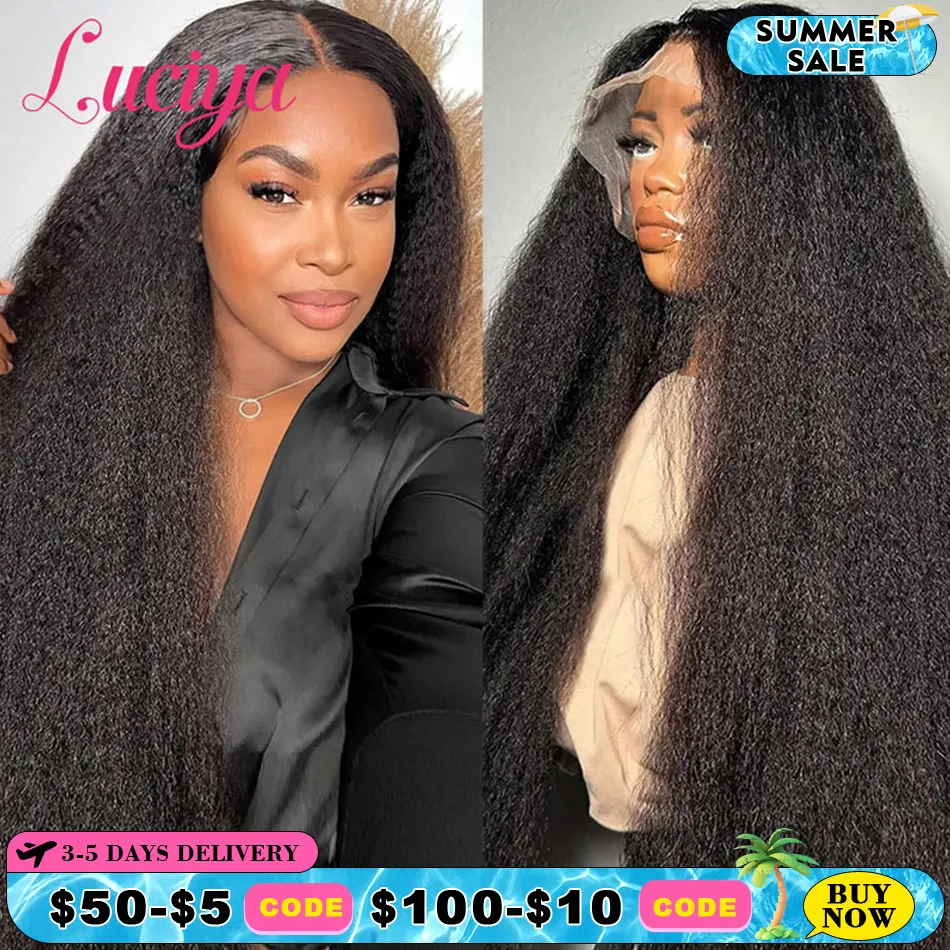 Kinky Straight Glueless Wig Human Hair Ready To Wear 13x4/13x6 HD Lace Front Human Hair Wigs Yaki Frontal 5x5 Lace Closure Wigs