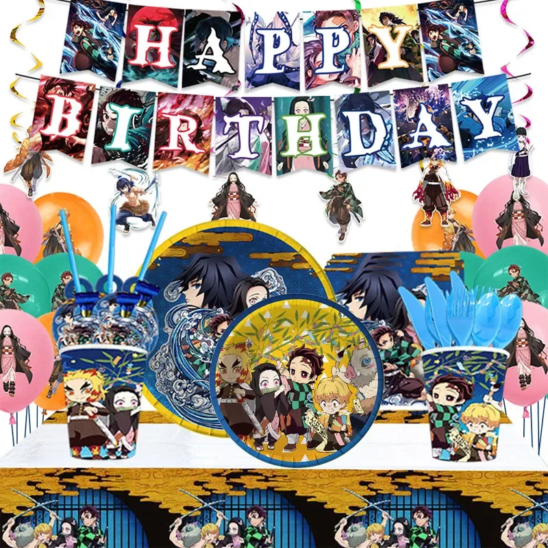 

Demon Slayer Theme Birthday Party Decoration Demon Slayer Cartoon Figure Disposable Party Paper Tableware Cosplay Event Supplies