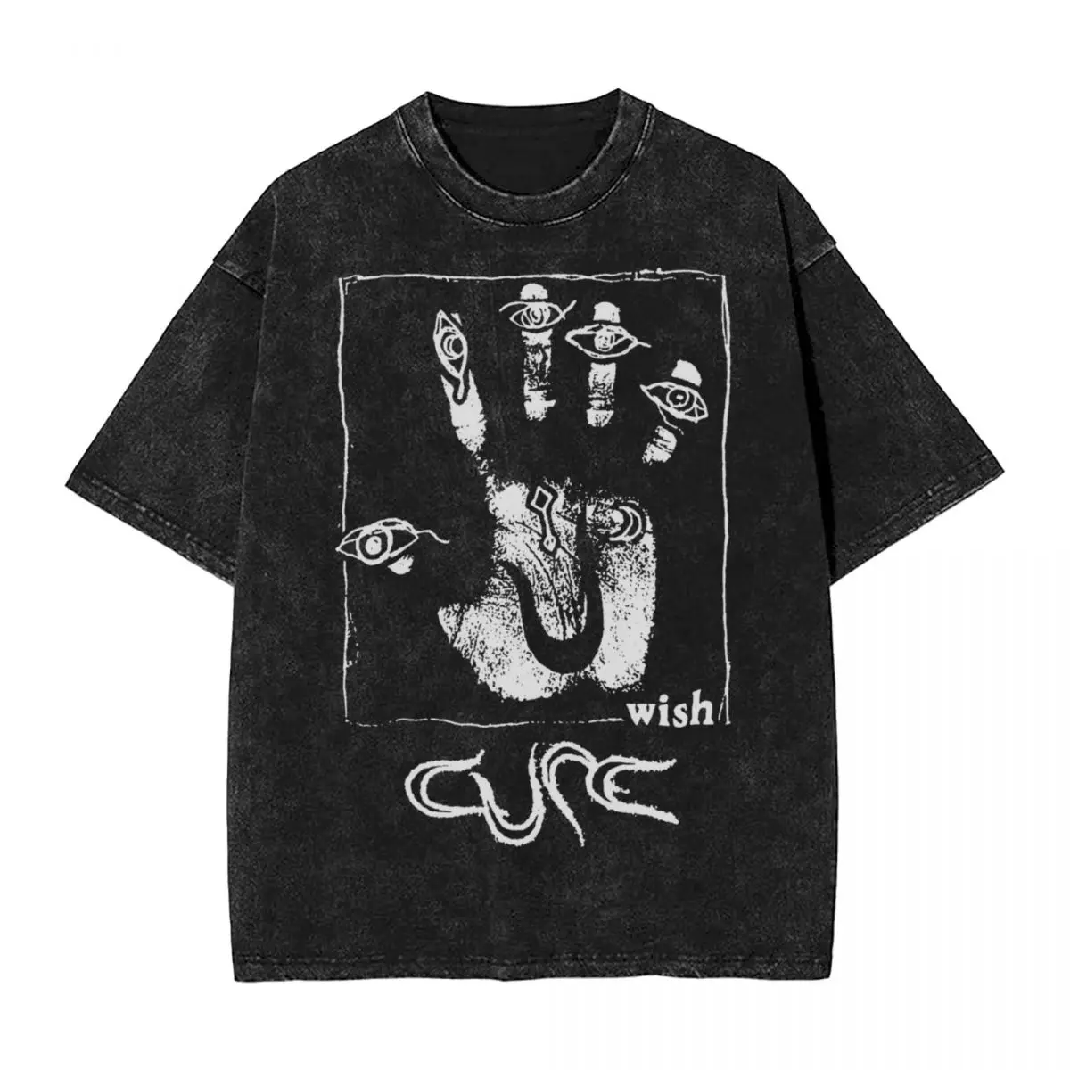 

Футболка оверсайз с коротким рукавом The Cure Hand, винтажный топ с эффектом потертости в стиле хип-хоп, для мужчин и женщин, летняя уличная одежда