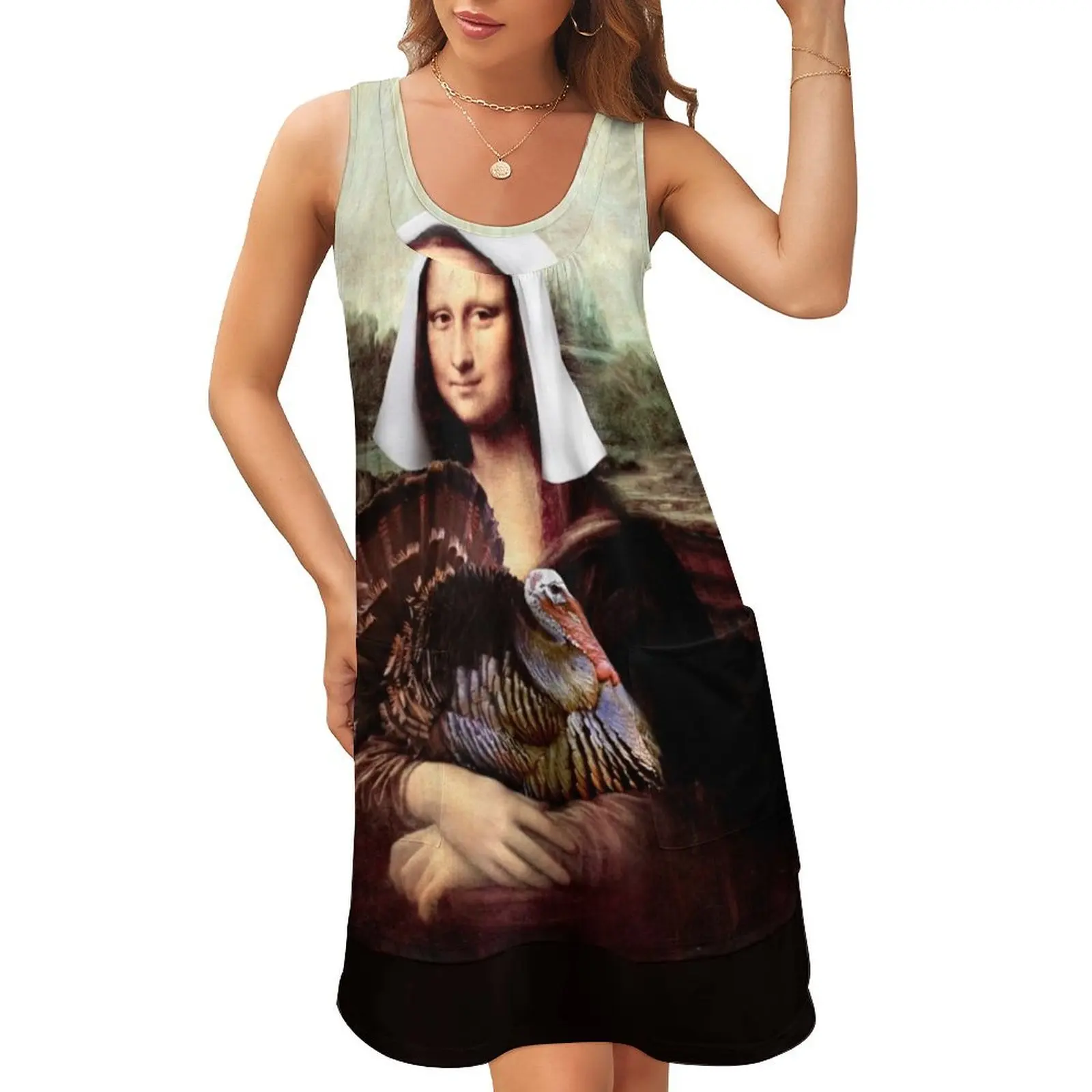 

Mona Lisa Thanksgiving Pilgrim Sleeveless U-Neck Fake Two Piece Dress Dresses dress for women 2024