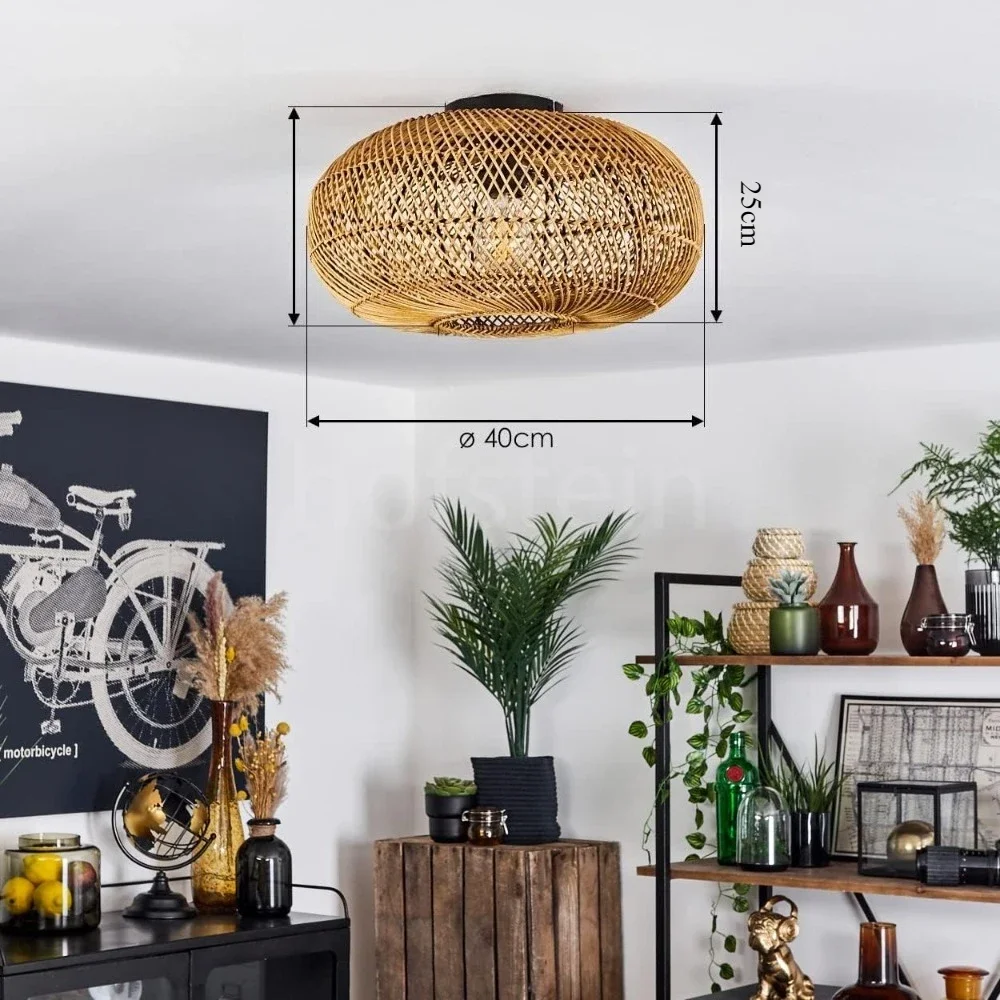 40CM Rattan Pendant Light Fixture Mini Hand-Woven Rattan Chandelier Boho Wicker Hanging Lamp for Dining Living Kitchen Island