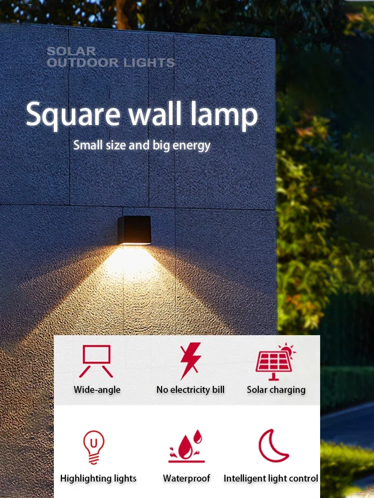 LED Solar Licht Outdoor Garten quadratische Wand lampe Sonnenlicht Sensor IP65 wasserdicht Innenhof Hof Balkon Zaun Dekoration Lampen – Detail 2