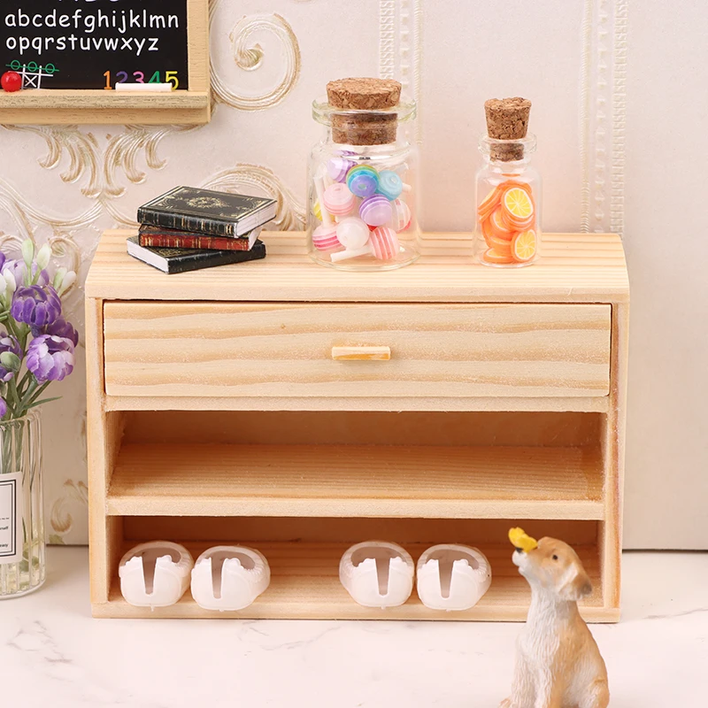 

1Pc 1:12 Dollhouse Miniature Storage Rack Wooden Shoebox Table Mini Cabinet Furniture Model Decor Toy Doll House Accessories