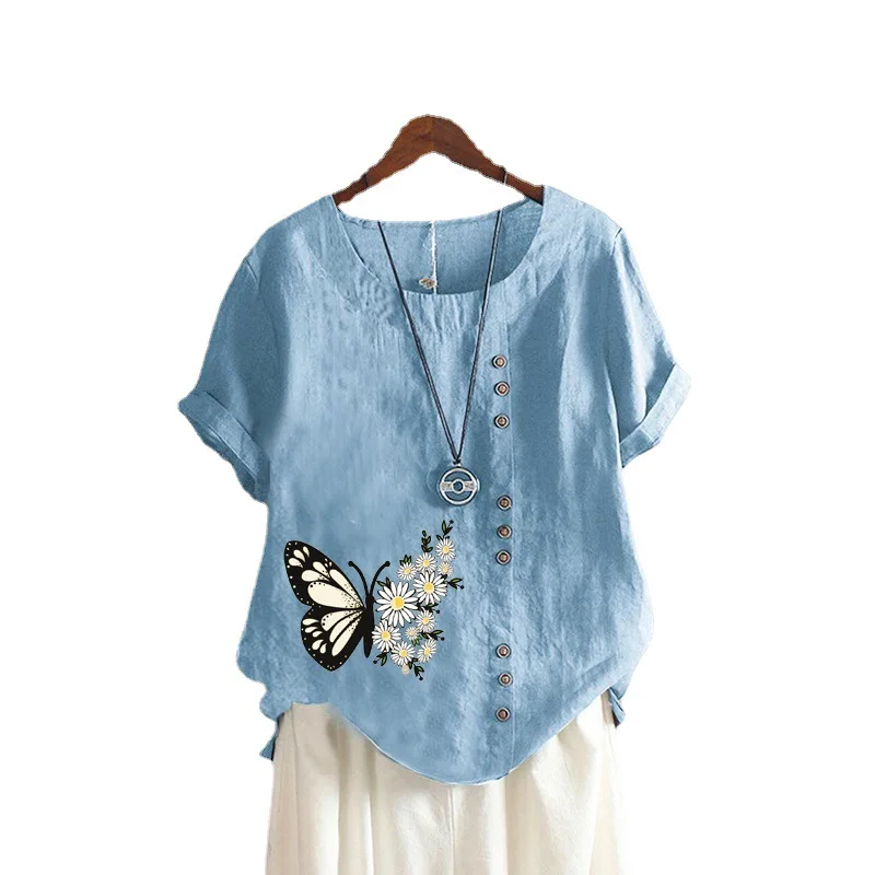 Cotton Linen Women Summer Blouse