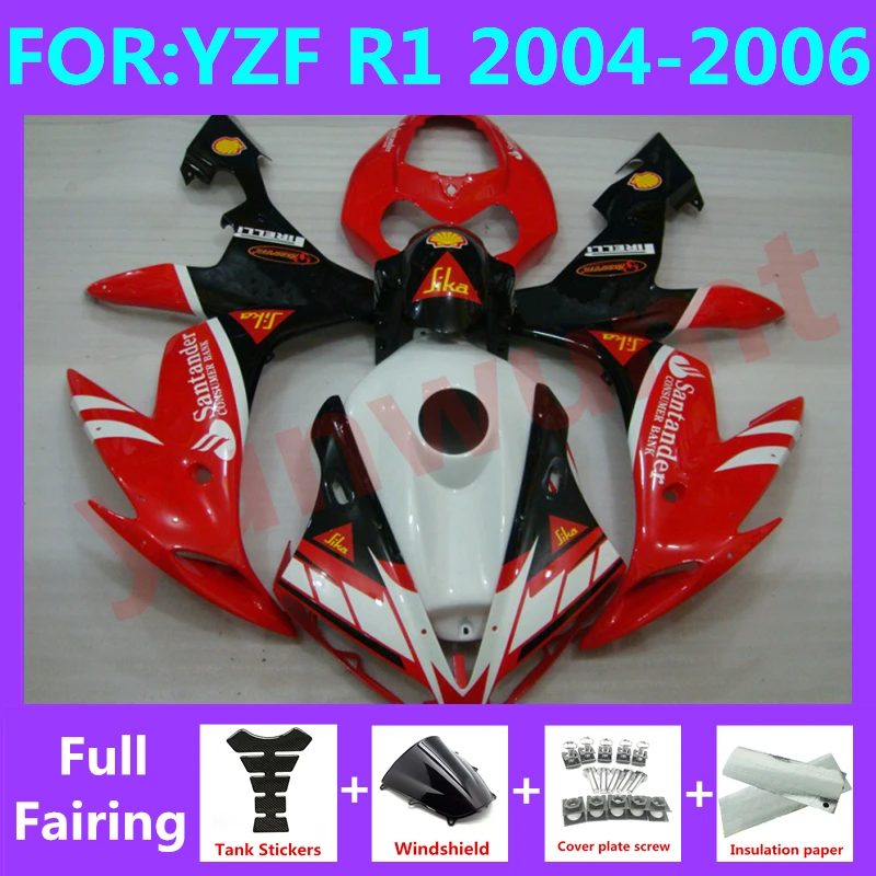 

Новый комплект обтекателей для мотоцикла ABS, подходит для YZF R1 2004 2005 2006 YFZ-R1 04 05 06, Обтекатели для кузова красного и черного цвета