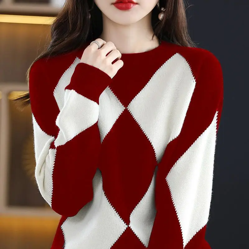 Autumn Winter KPOP Fashion Style Harajuku Slim Fit Tops Women Loose Casual All Match Knitwear O Neck Insert Long Sleeve Sweaters