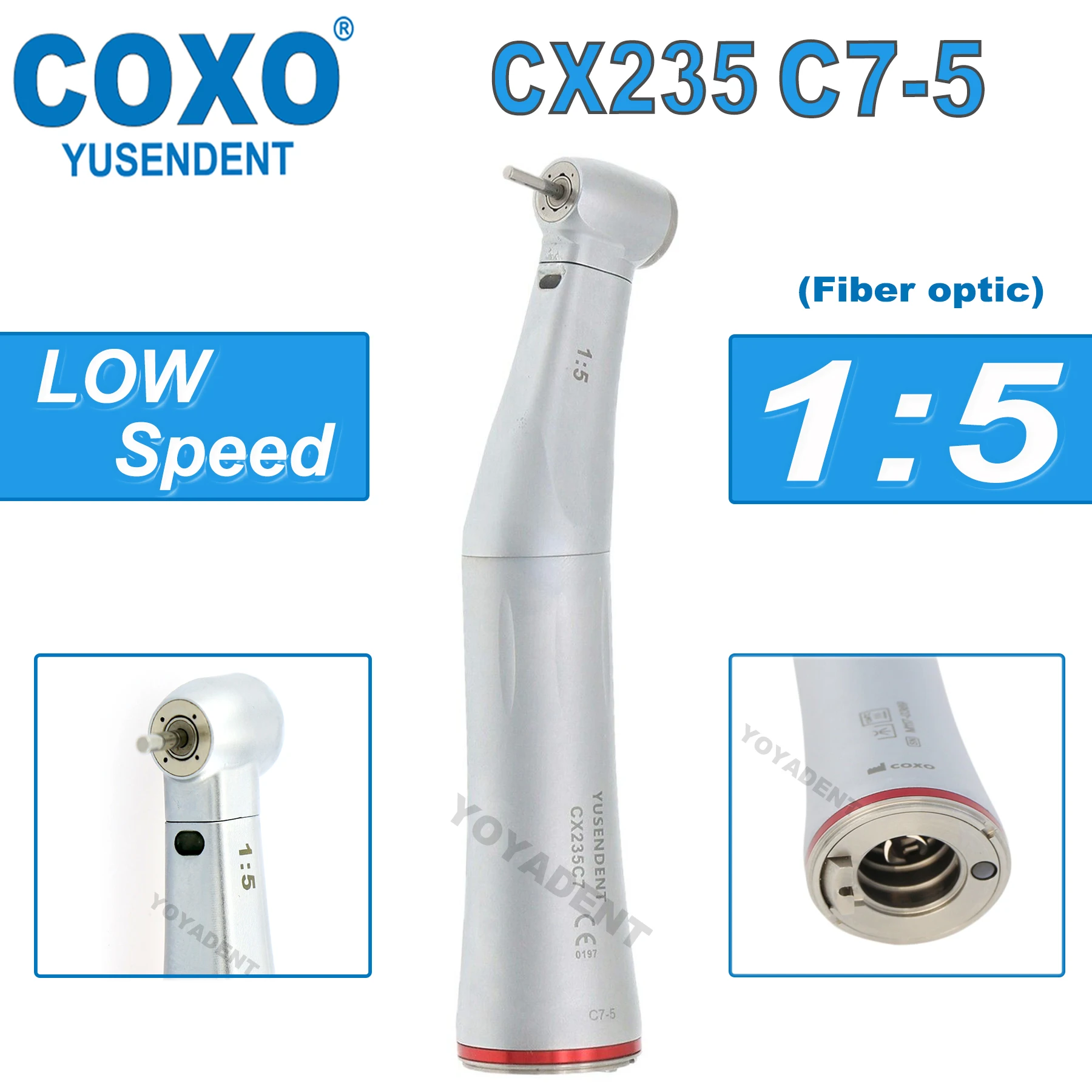 Pieza De Mano Dental Contra-ángulo 1:5 • LED Fibra óptica • Autochuck • Compatible Con KaVo NSK COXO
