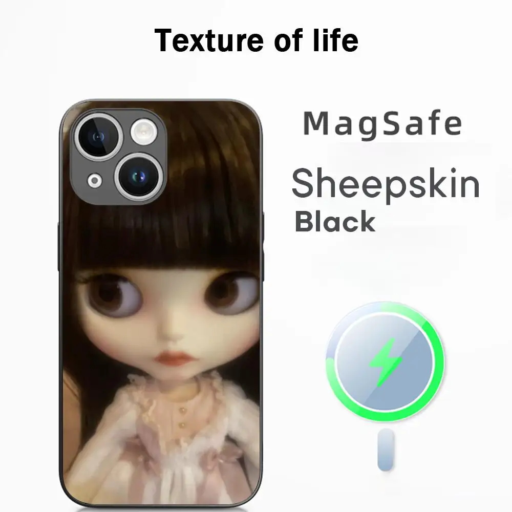 Blythe Cute Doll Fashion Pattern High-End Luxury Magsafe Sheepskin Phone Case
