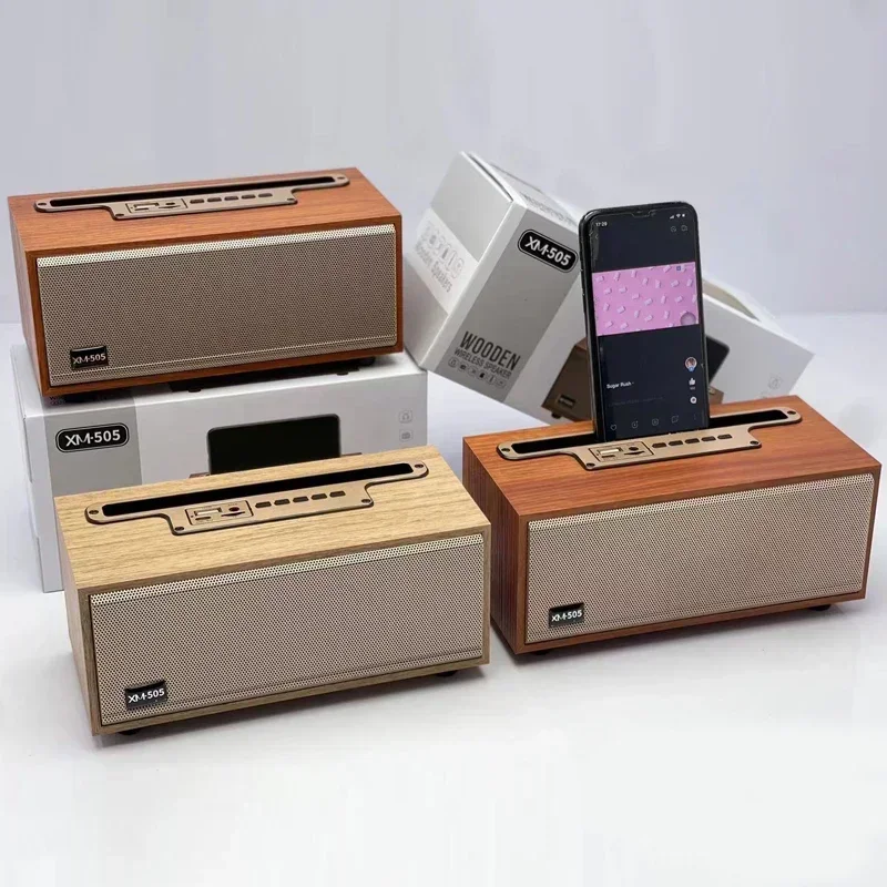 

Wireless Subwoofer Remote Sound System mobile phone holder Portable FM Radio Dropship Multifunction Wooden Bluetooth Speaker TWS