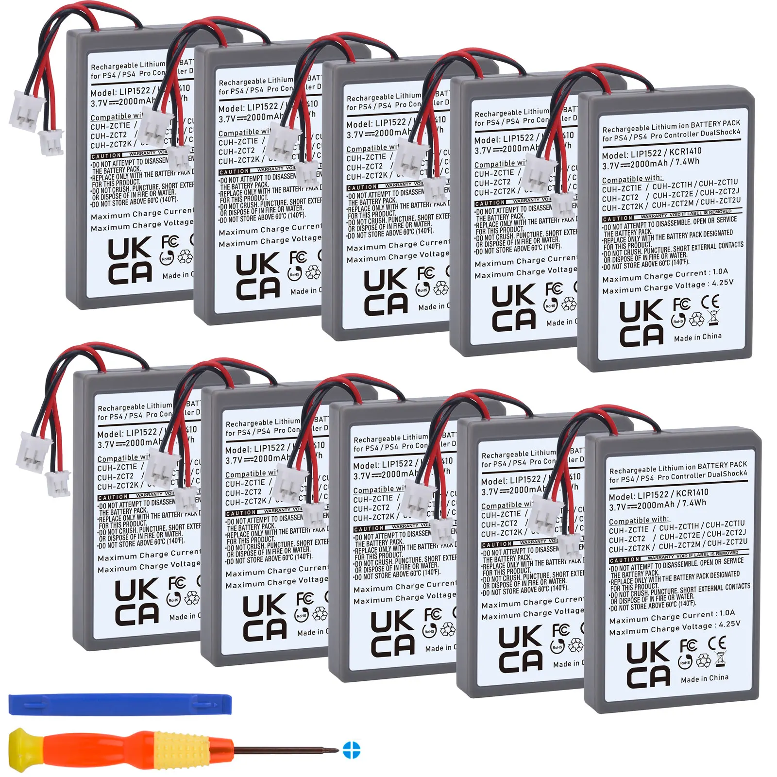 Sostituzione Batteria Batmax 10Pcs 2000Mah Ps4 Per Controller Wireless Sony Ps4 Playstation Ps4/Pro Slim Lip1522 Dualshock 4