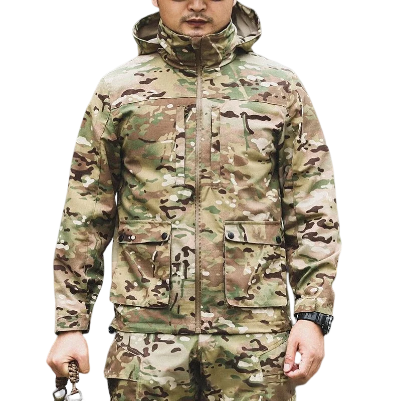 

Мужской Тактический Тренч, военная куртка, камуфляжная рабочая одежда с несколькими карманами и капюшоном, уличная ветрозащитная теплая армейская верхняя одежда