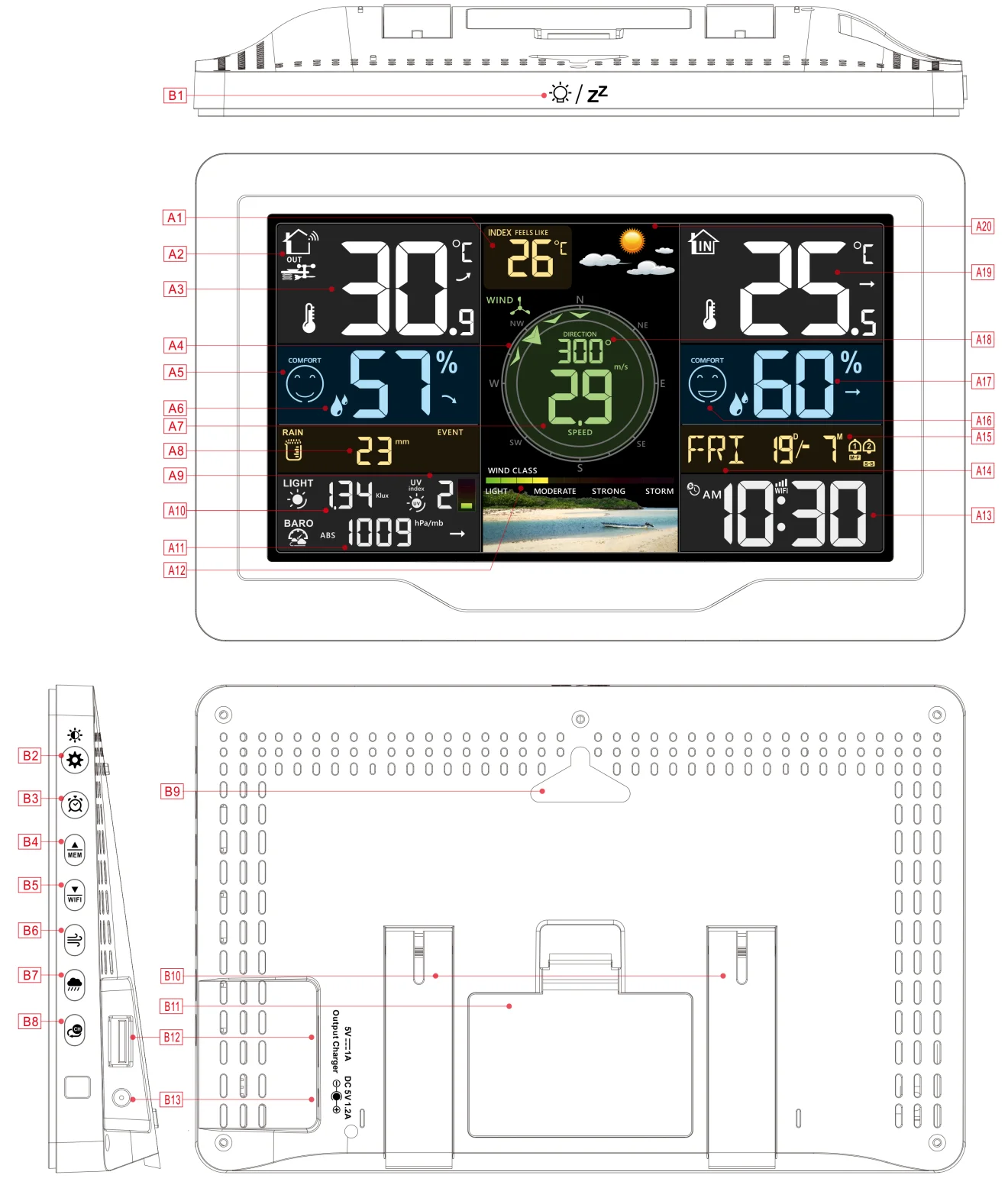 WiFi Weather Station 7-in-1 with APP, Weather Stations Wireless Indoor Outdoor w