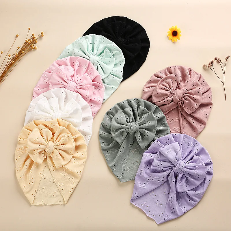 designer baby accessories Cute Bow Baby Turban Hat Soft Elastic Kids Beanie Spring Summer Breathable Solid Color Baby Girl Bonnet Hats for Newborn Infant baby stroller mosquito net