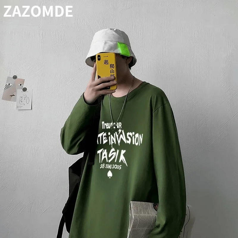 

Футболка ZAZOMDE мужская с круглым вырезом, Повседневная Свободная рубашка с длинным рукавом, уличная одежда в стиле хип-хоп, весна