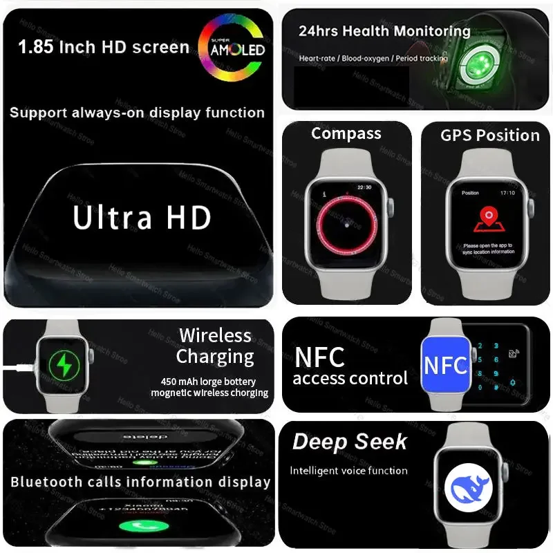 2025 New Hello 4 Mini Smart Watch Series 10 42mm AMOLED 4G ROM NFC DeepSeek Compass Clock Bluetooth Call Sports Smartwatch Women - Image 2