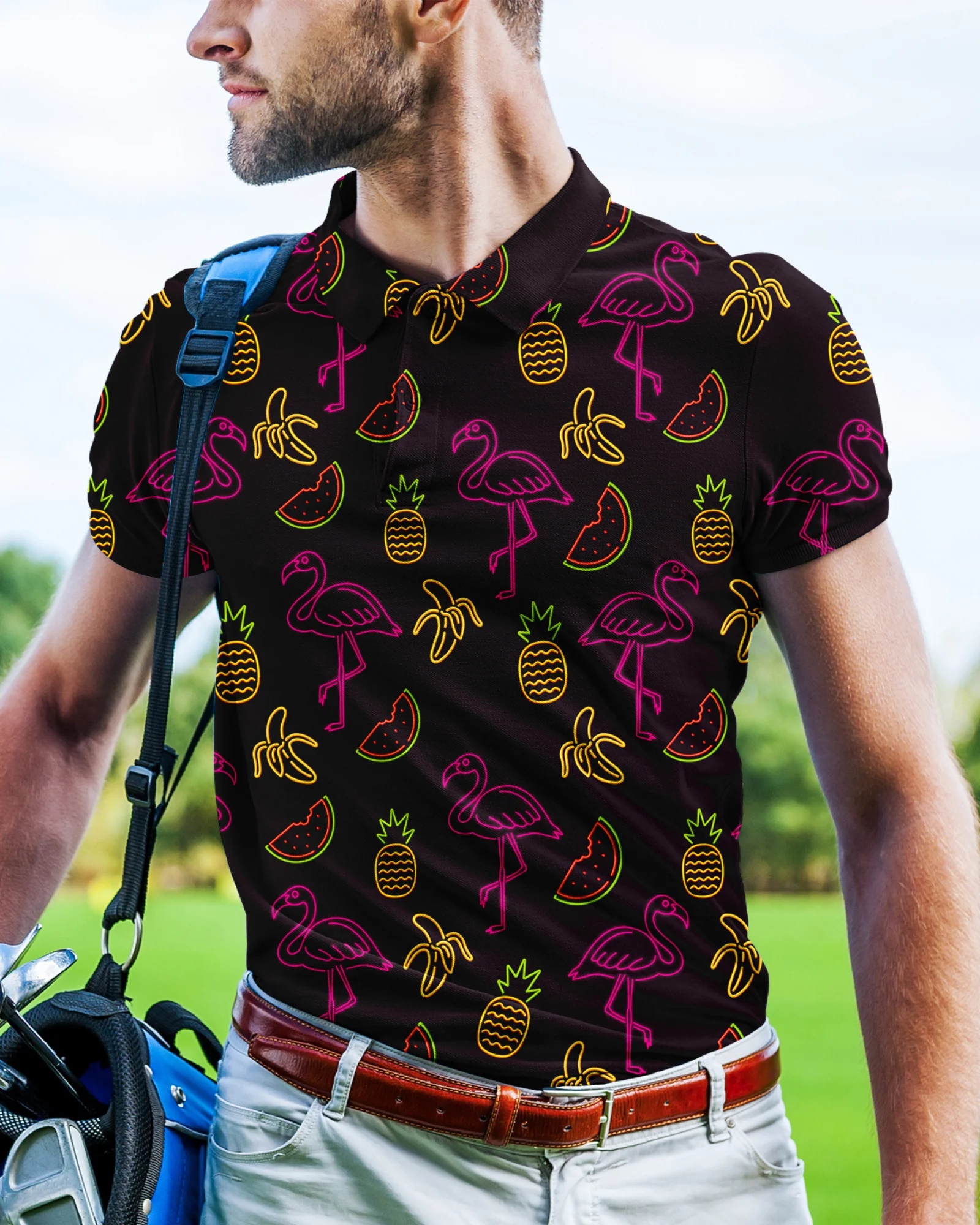 

Neon Tropical Time Polo T-Shirts Art Print Trending Shirt Summer Short-Sleeve Custom Clothing