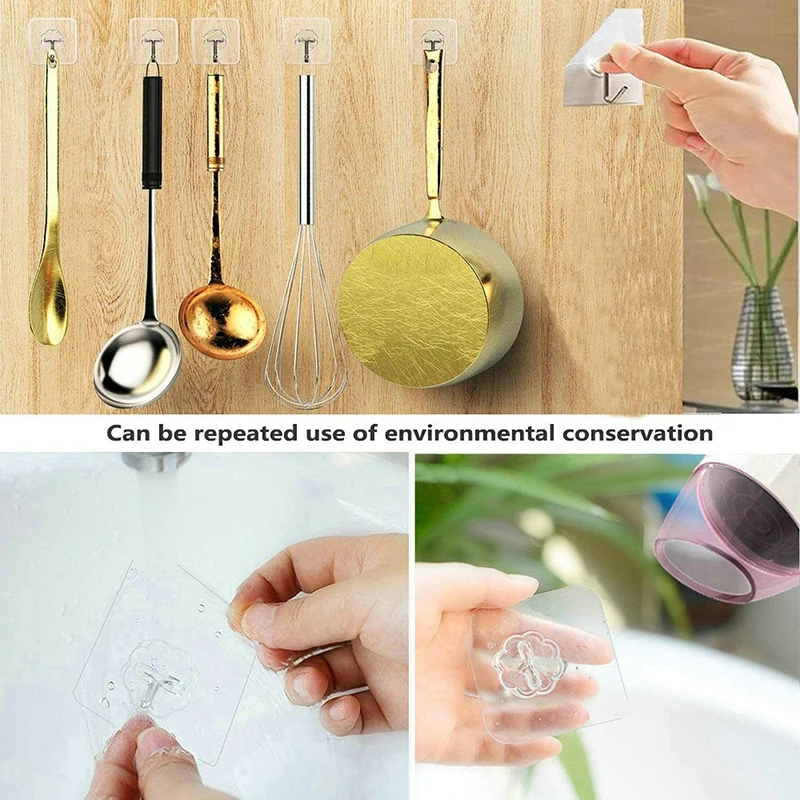 Wall Hooks Seamless Self Adhesive Hooks Door Wall Hangers Transparent Reusable Hanging Hook 1/3/5/10pcs for Kitchen Bathroom