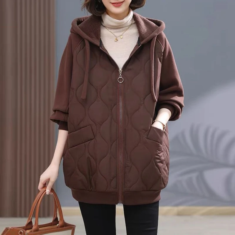 

Женское пальто на осень и зиму 2022, новое хлопковое пальто с капюшоном, свободная теплая куртка, плюшевый свитер, пальто, женская зимняя куртка