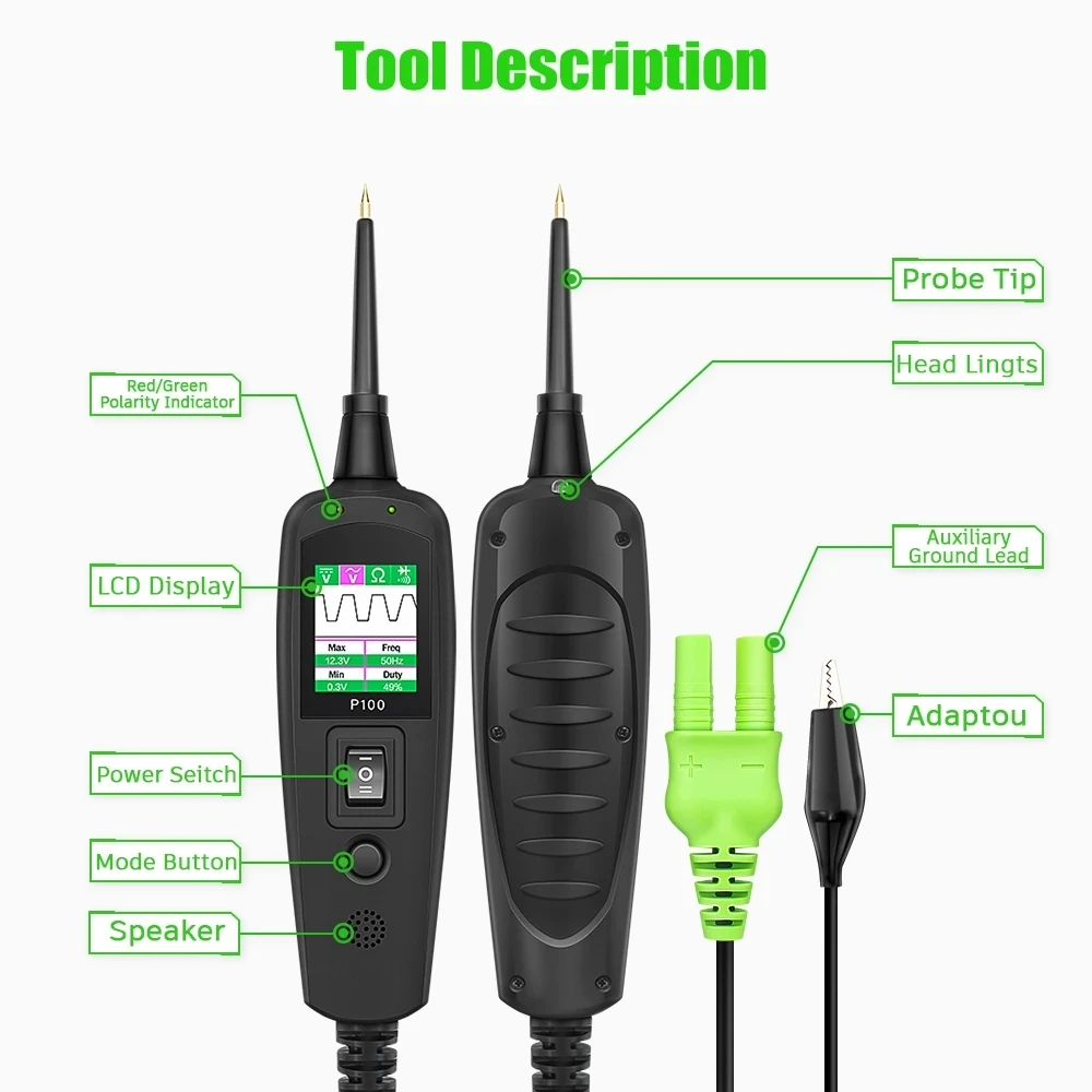 JDiag P100 Electric Circuit Tester Power Scan OBD2 Battery Tester OBD Car Diagnostic Auto Repair Tools P100 2M Line