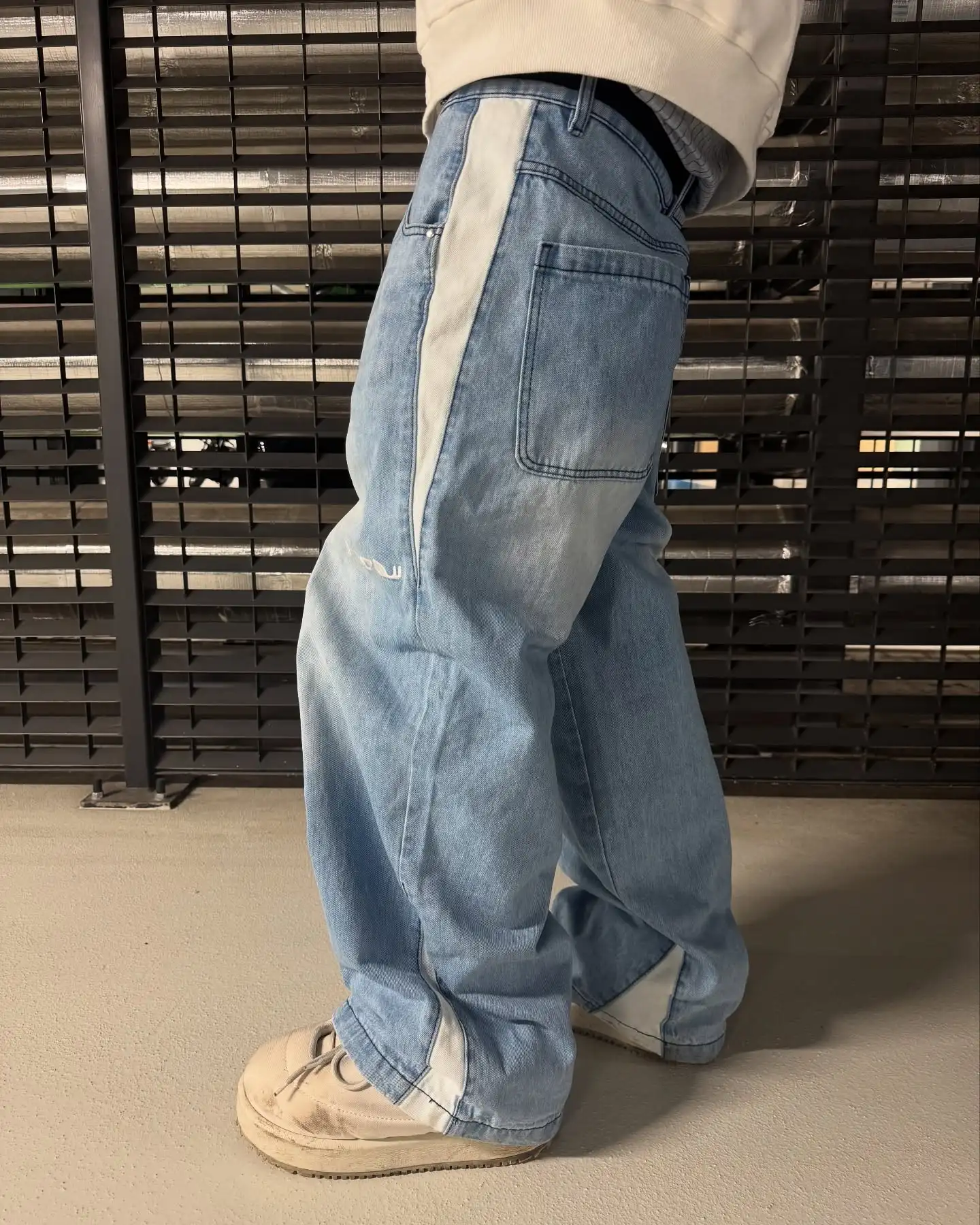 Y2K retro Harajuku Hip-Hop striped spliced loose jeans black pants men and women new high waist wide leg pants street jeans 3