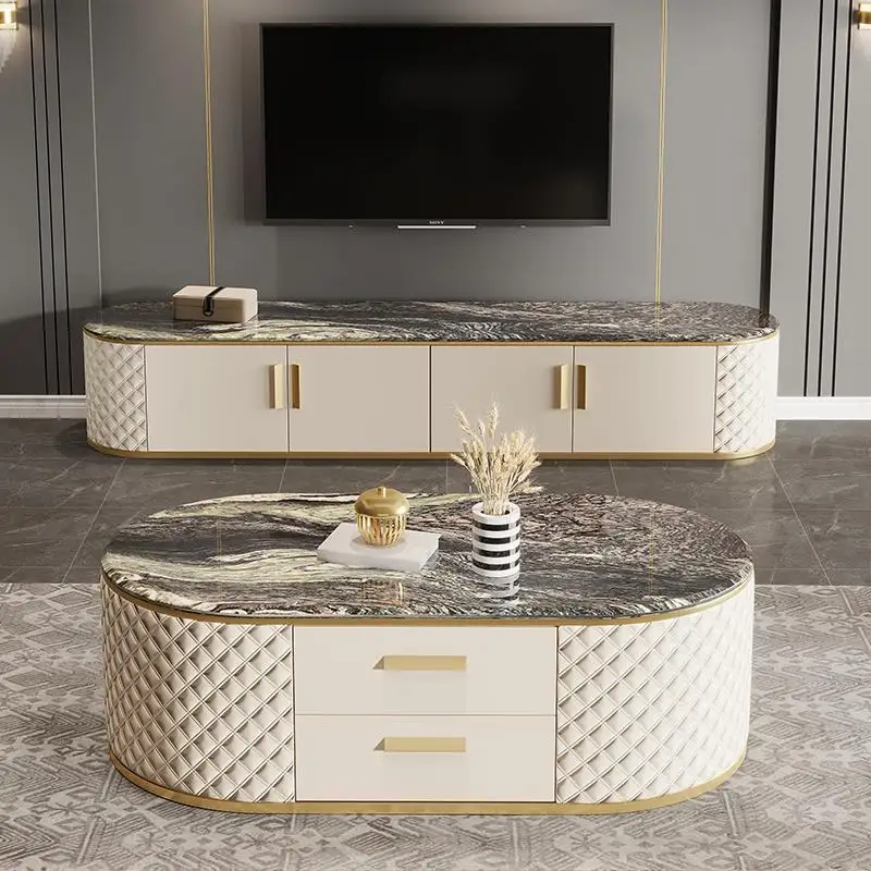 

Marble Coffee Table TV Cabinet Combination Modern Round Luxury Living Room Furniture Set