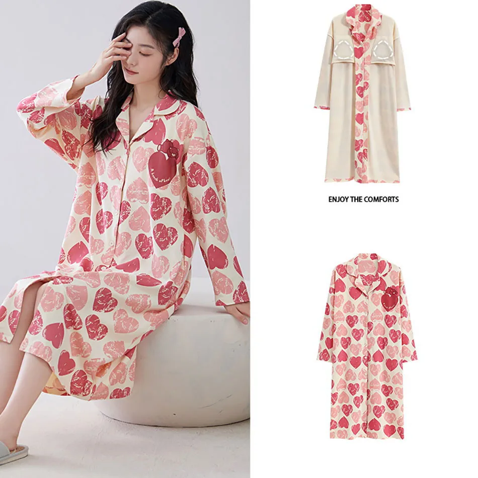 Maternity Nursing Nightdress Loose Breastfeeding Sleepwear Clothing for Pregnant Women Monthly Wear Pregnancy Home Hospital Wear 3