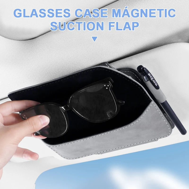 Suede Car Sun Visor Organizer with Glasses Holder
