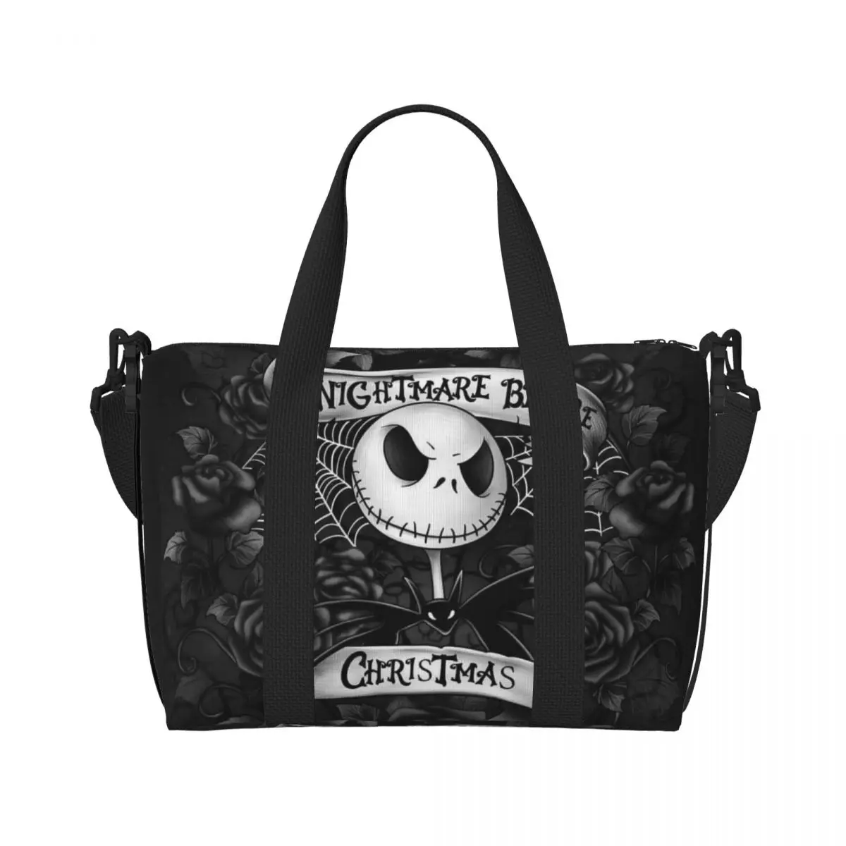 Custom The Nightmare Before Christmas Beach Tote Bag for  Extra Large Gym Carry On Halloween Skull Jack Skeleton Travel Bags 2