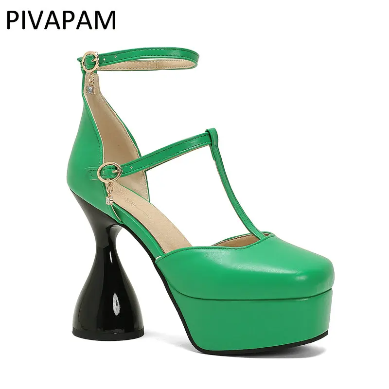 

Womens Sandals Black Green Closed Toe Strange High Heels Ankle T Strap Ladies Platform Dress Shoes Summer Heeled Sandals