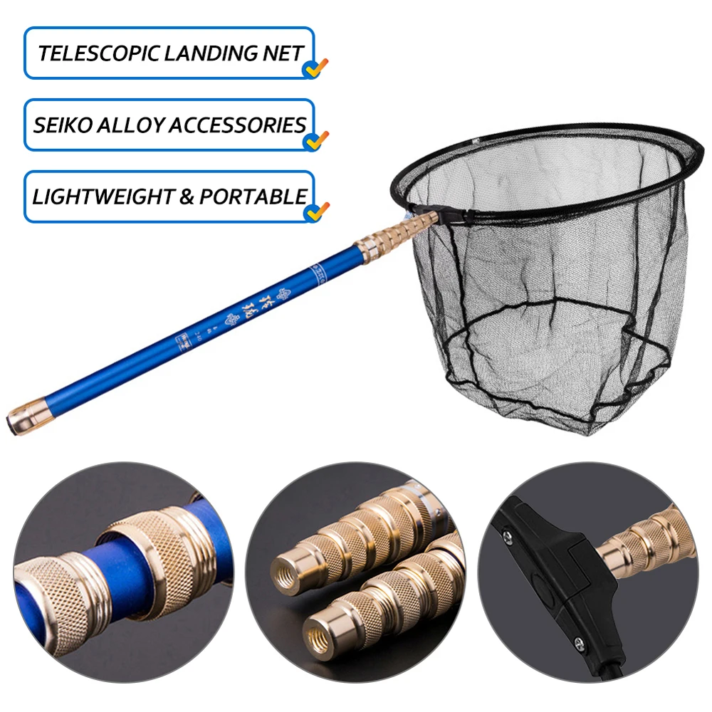 Telescopic High Carbon Landing Net Fishing Pole and Net Head