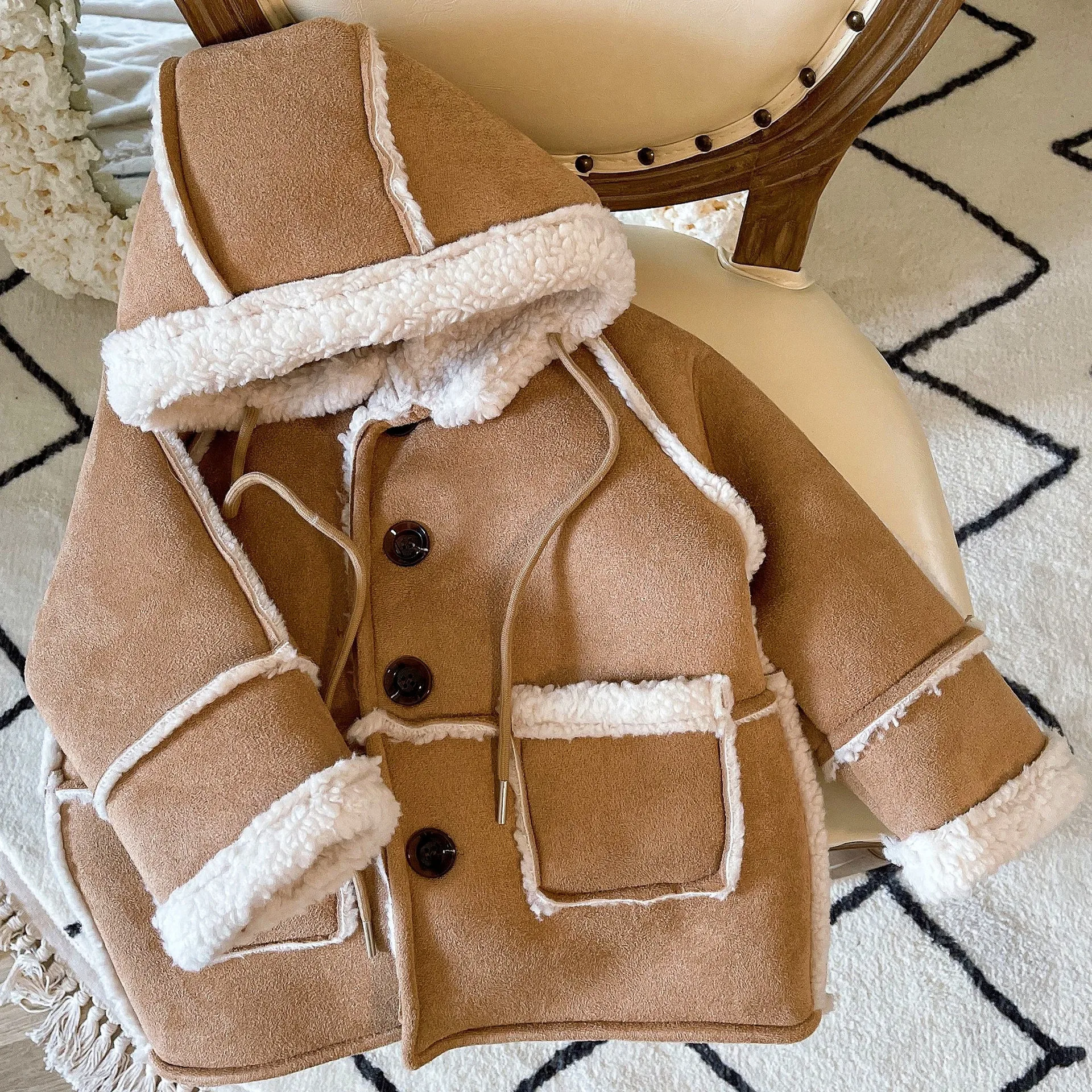 

2022 Winter Girls Boys Thick Warm Fleece Hooded Jacket Baby Kids Children Coat Outerwear