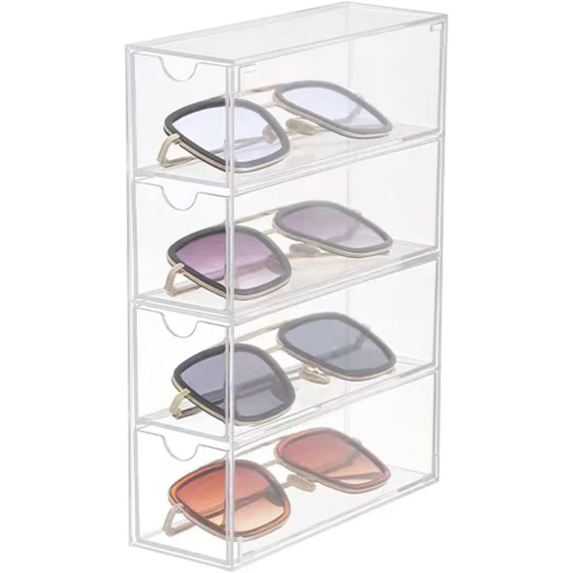 

Clear Acrylic 4-Drawer Stackable Eyeglass Storage Box for Cosmetic Lipstick Makeup Brush Case Organizer for Vanity, Bathroom