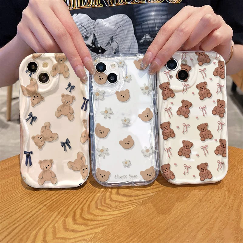Cute Bow Teddy Bear Silicone Cartoon Phone Case Cover