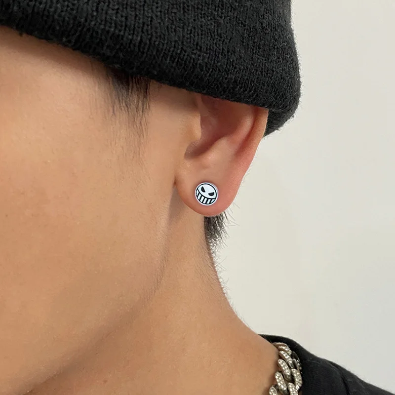 Cosplay Jewelry Accessories Titanium Steel Stud Earrings For Women Men Character Ace Dissymmetry Face Earring Fashion Jewelry 6