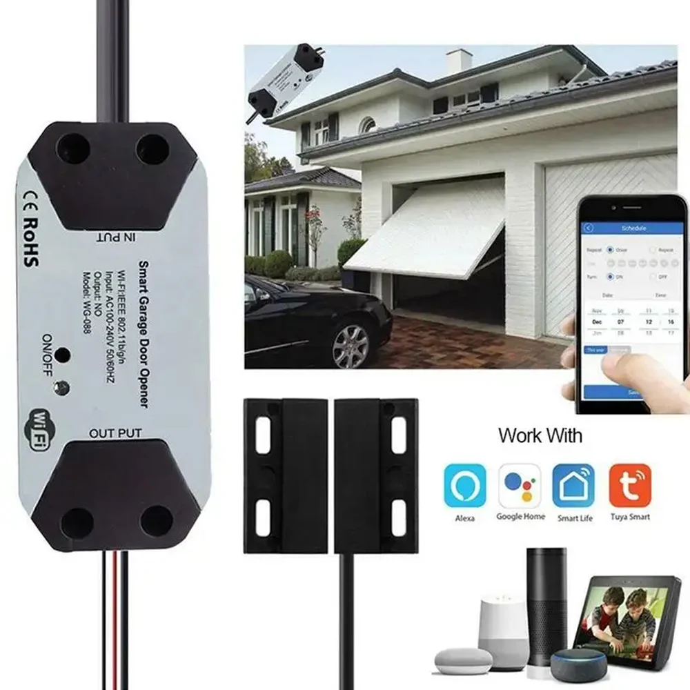 Garage Door Opener WiFi Smart Controller Work With Alexa Echo Google Home SmartLife/Tuya APP Control No Hub Require