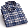 New Men's Social Shirt Short Sleeve 100% Pure Cotton Oxford Soft Buttoned Plaid Formal Male Clothes Pocket Social Shirt 6XL 7XL