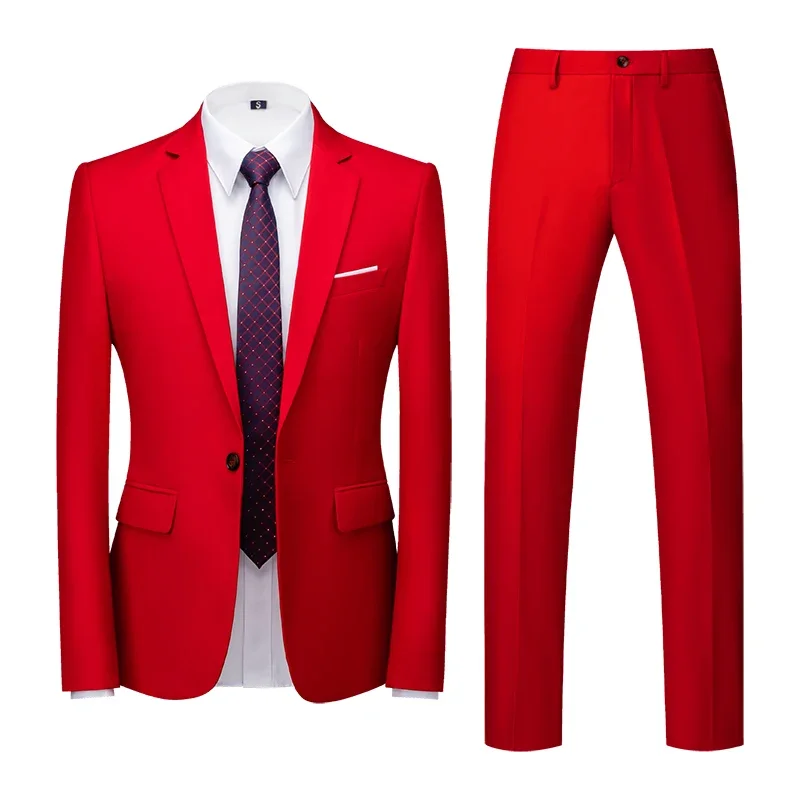 Mens suit spring autumn solid color one button blazers trousers