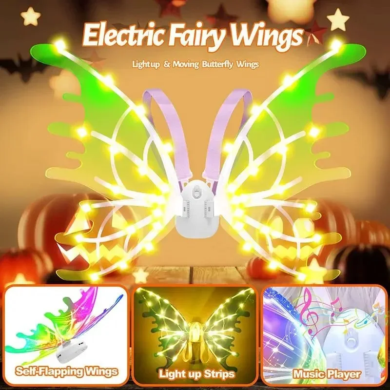Xmas LED Lights Up Butterfly Wings Colorful Glowing Butterfly Wings Christmas Decoration Holiday Gift Novelty Lighting Party