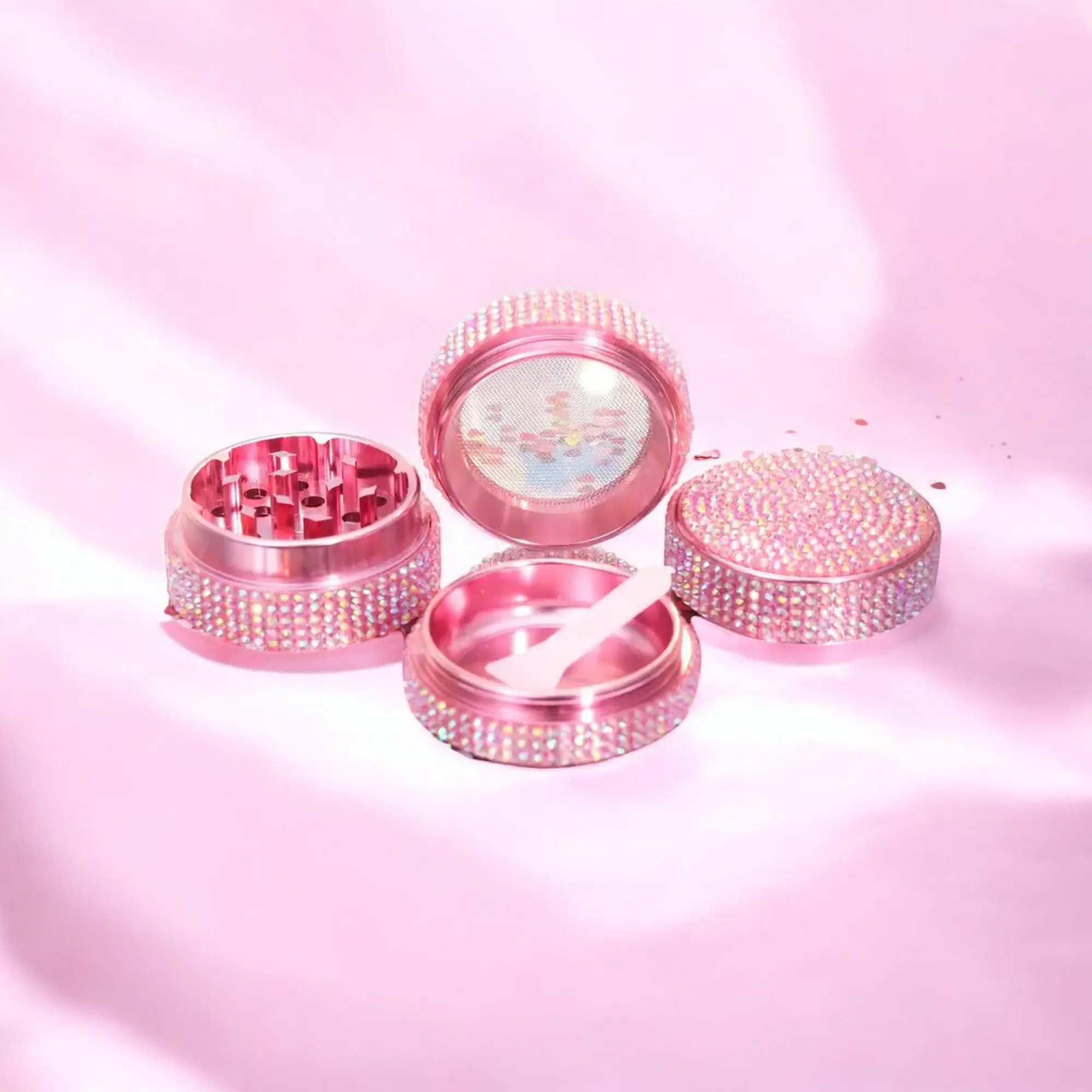 40mm/1.57inch Crystal Pink Aluminum Bling Bling Herb Grinder 3