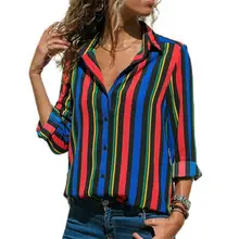 

Women Shirt Strip Print Single Breasted Bright Color Lapel Long Sleeve Ladies Blouses for Daily Wear