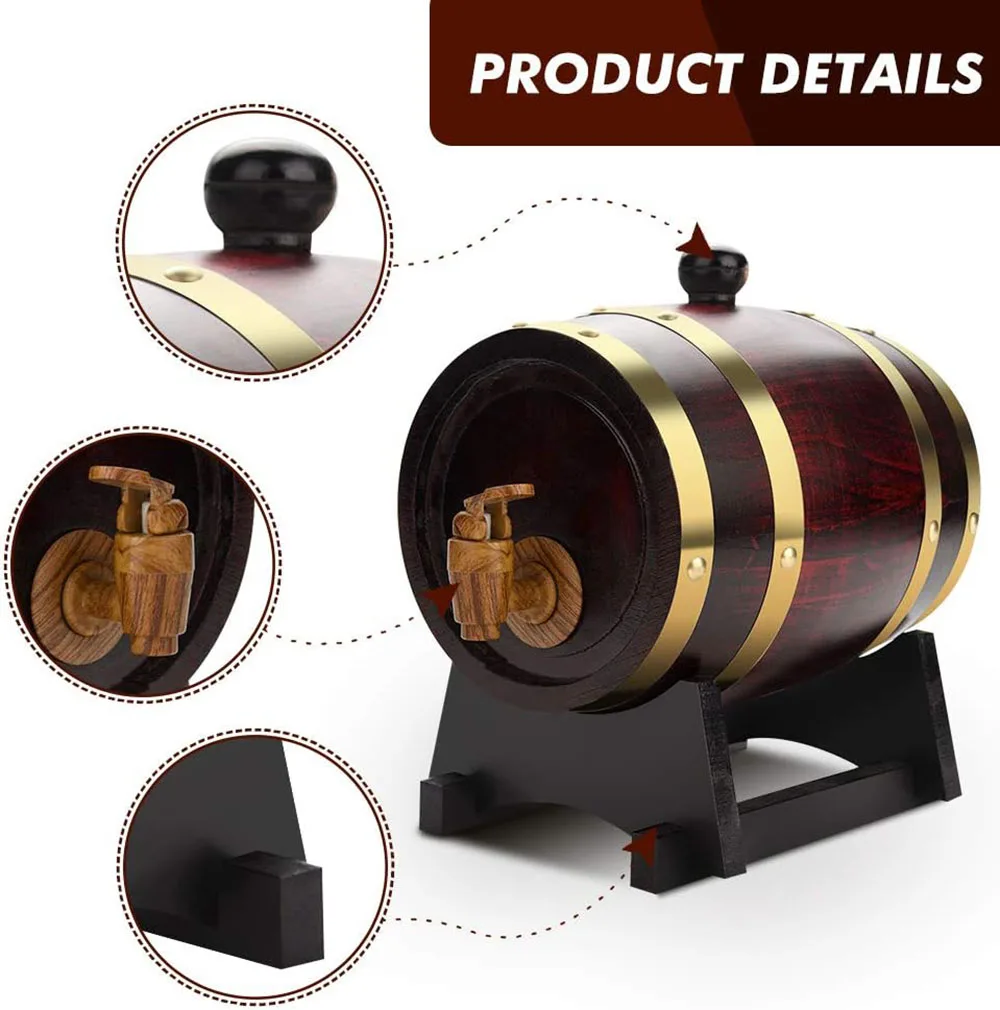 3L Wood Barrel Vintage Oak Beer Brewing Tools Tap Dispenser for Rum Pot Whisky Wine Bar Tools Home Whiskey Barrel Decanter whiskey decanter set