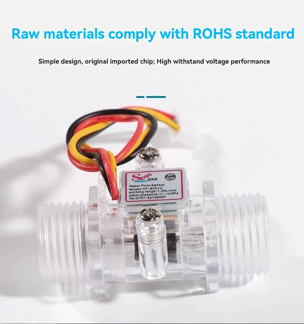 DN15 Hall Water Flow Sensor G1/2 Transparent Visual Turbine Flow Meter Nylon Liq