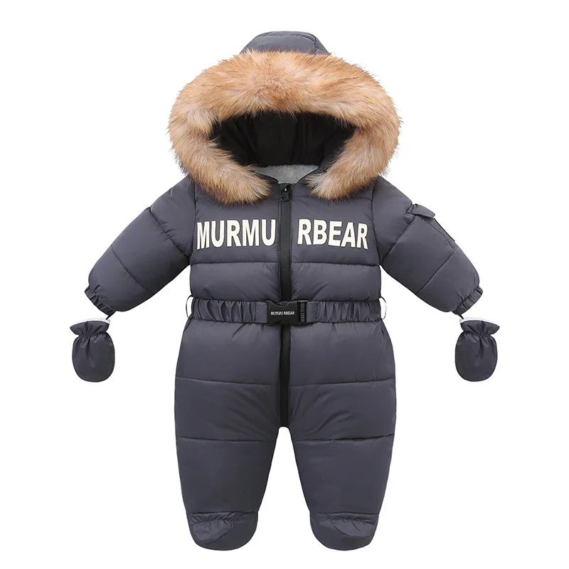 Winter Jumpsuit For Infants Plus Velvet Hooded Newborn Baby Romper 0-2 Years Girl Winter Overalls Snowwear With Scarf
